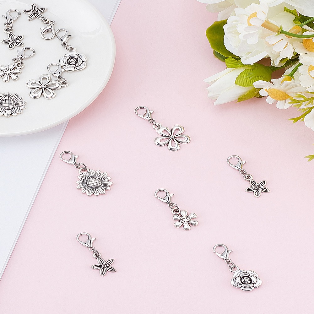12Pcs 6Style Alloy Pendant Dec - Lobster Clasp Silver ulasan dan harga