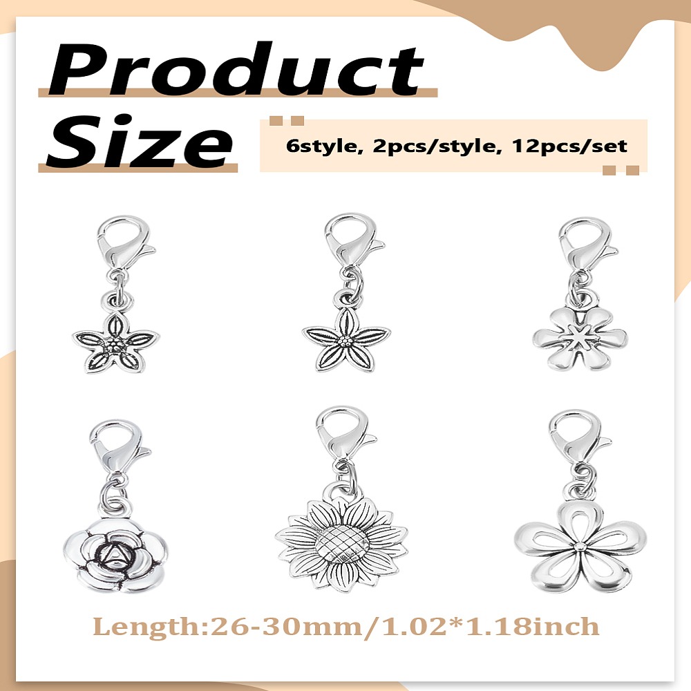 12Pcs 6Style Alloy Pendant Dec - Lobster Clasp Silver ulasan dan harga